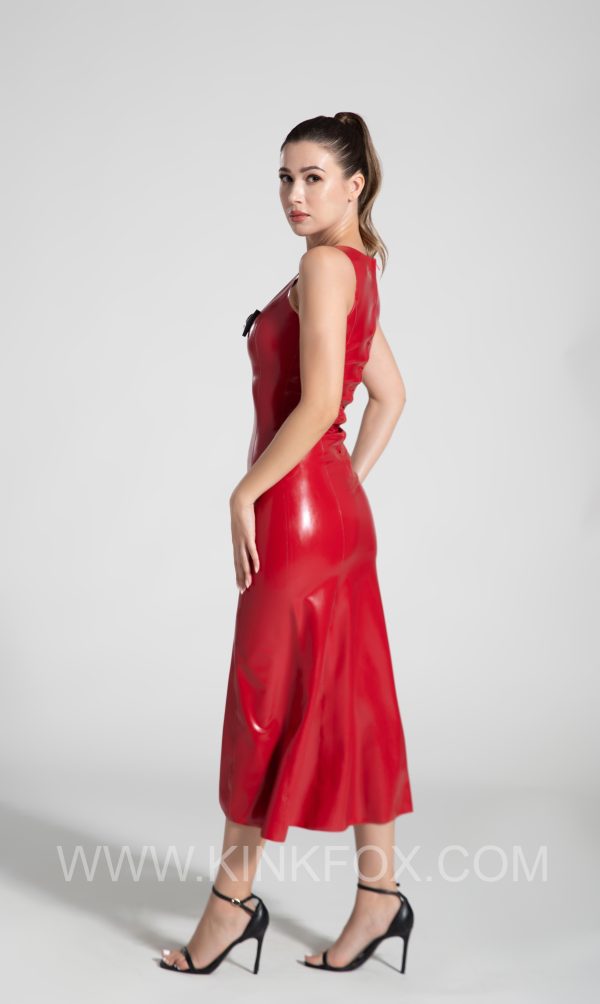 Red Satin Bow Latex Dress - Image 2