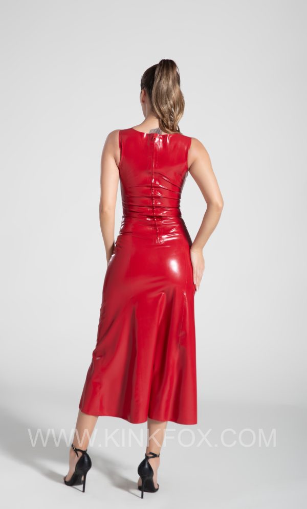 Red Satin Bow Latex Dress - Image 5