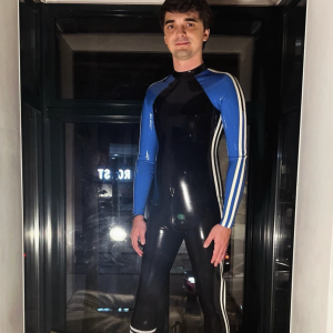 Navy-Blue Stripe Latex Catsuit