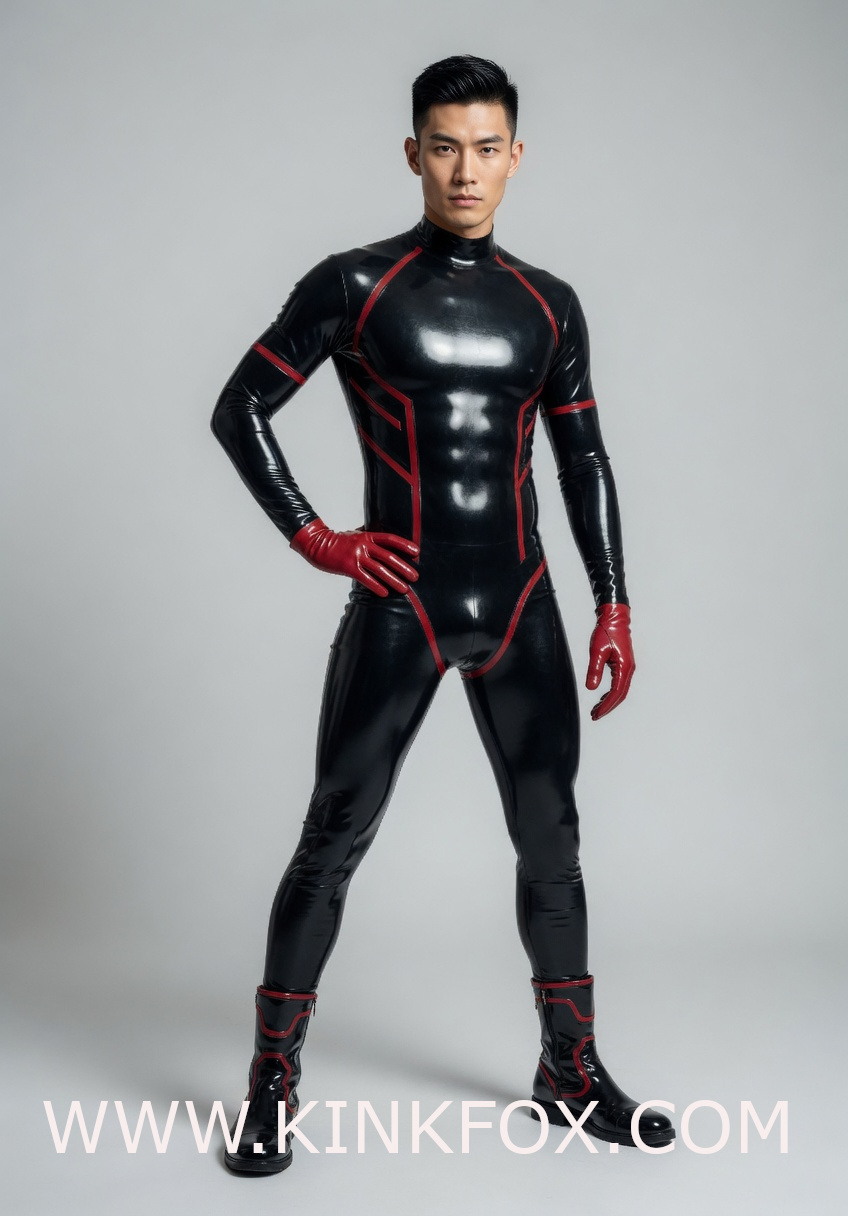 Black‑Red Vector Latex Catsuit - Image 3