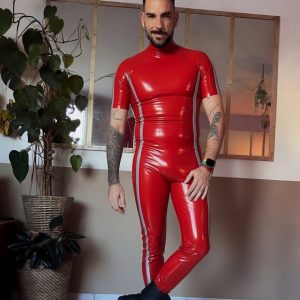 Red Stripe Latex Catsuit