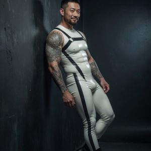 White Contrast Harness Latex Suit