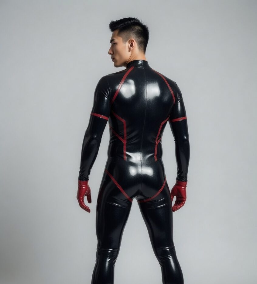 Black‑Red Vector Latex Catsuit