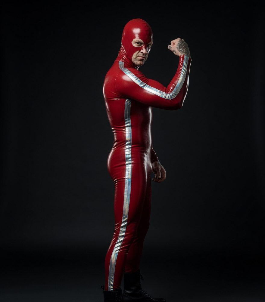 Red Vanguard Hooded Latex Catsuit