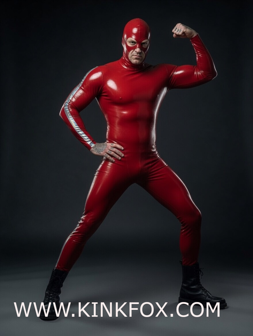 Red Vanguard Hooded Latex Catsuit - Image 4