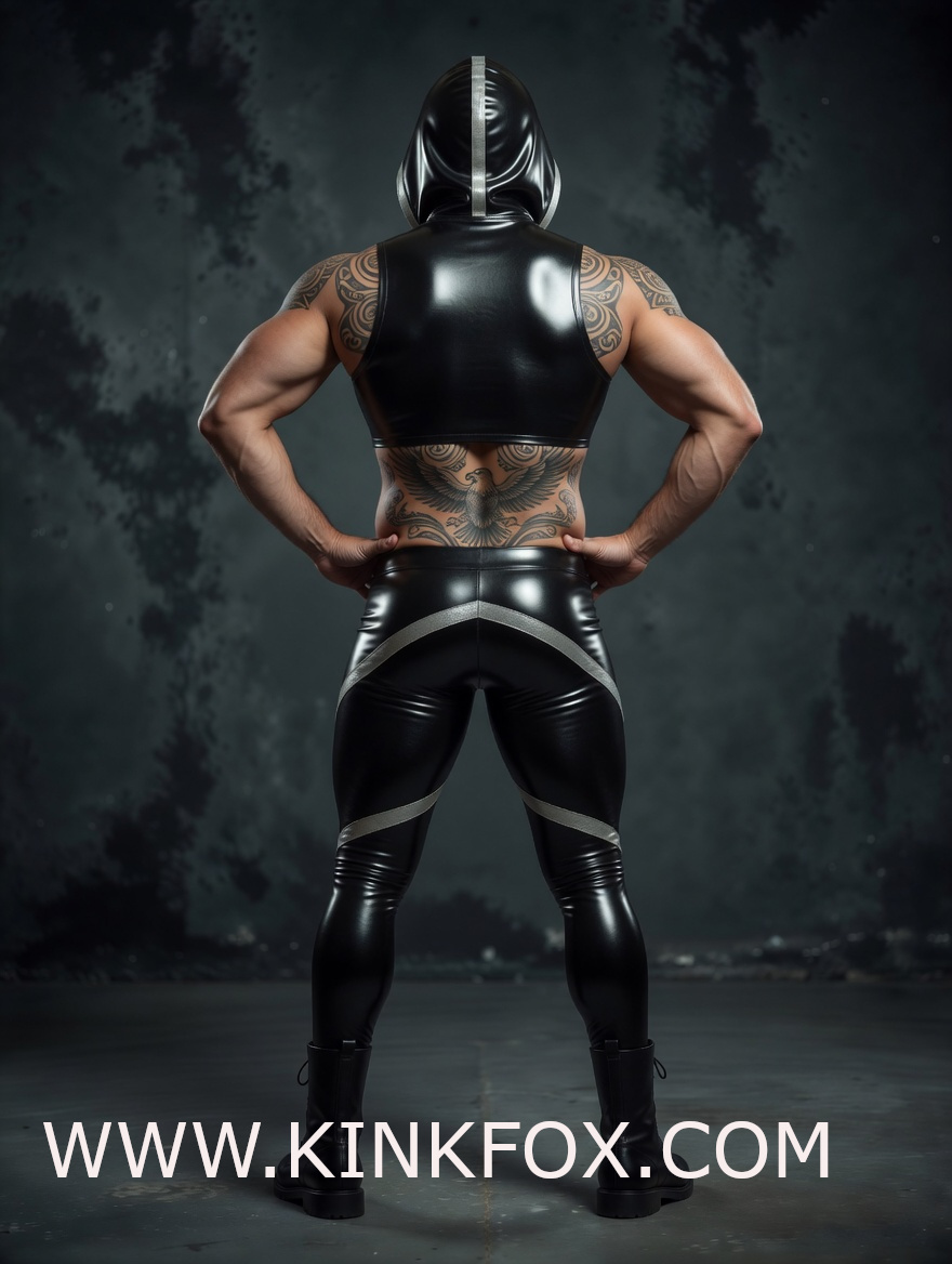 Black Hooded Latex Muscle Top - Image 5