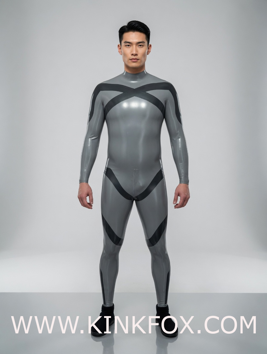 Grey Cross Latex Catsuit - Image 2