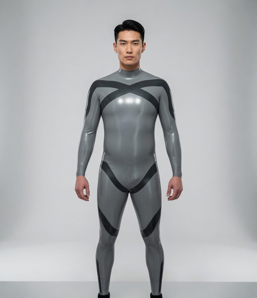 Grey Cross Latex Catsuit