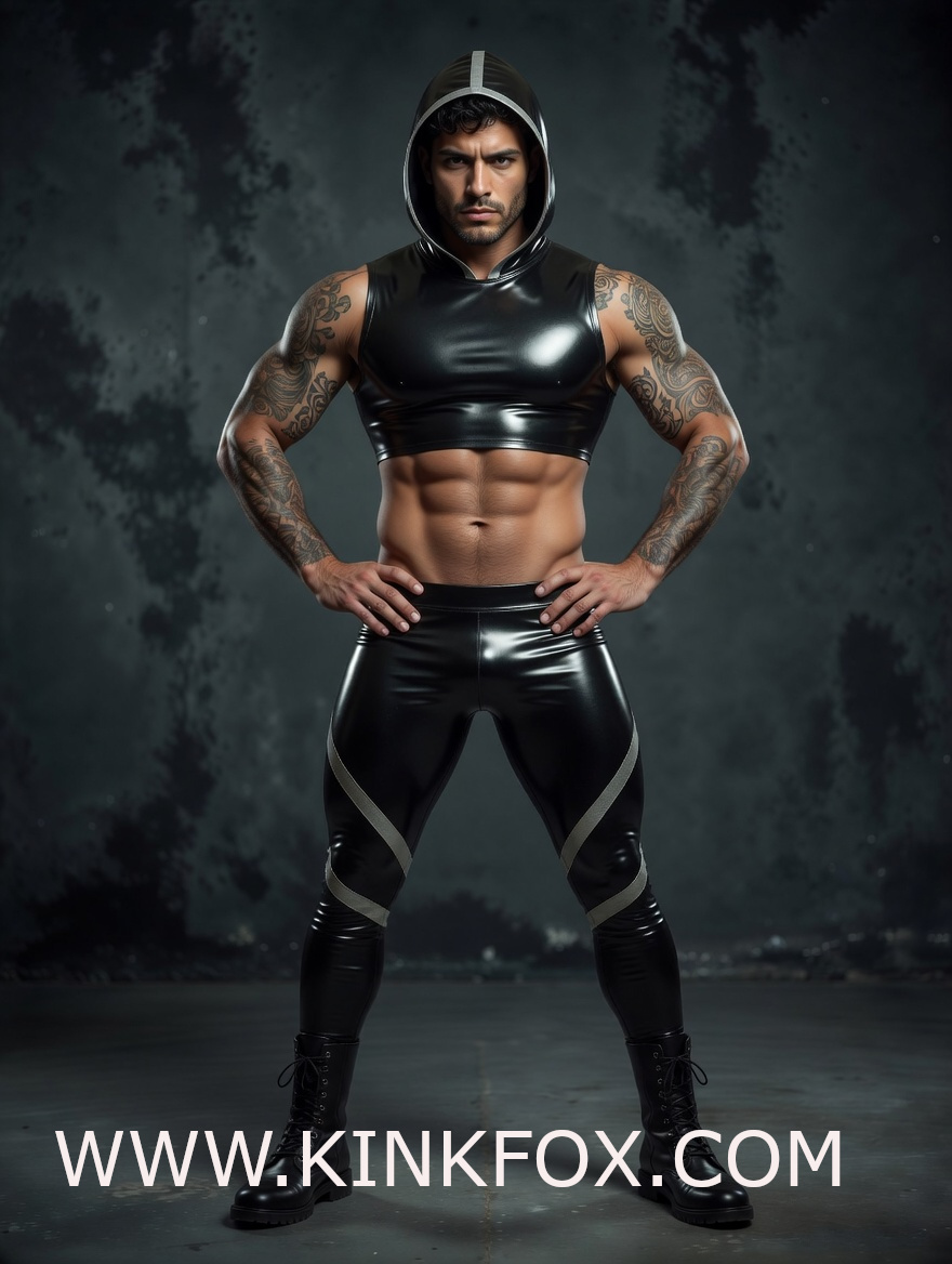 Black Hooded Latex Muscle Top - Image 4