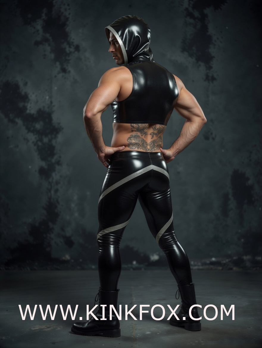 Black Hooded Latex Muscle Top - Image 6