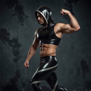 Black Hooded Latex Muscle Top