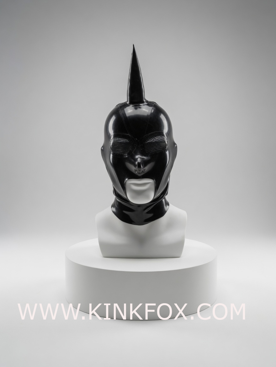 Black Spiked Latex Hood - Image 2