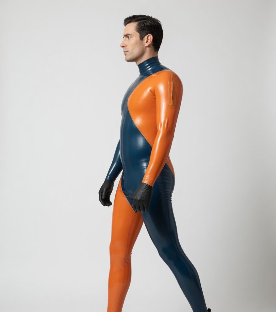 Cross Color Shiny Latex Catsuit