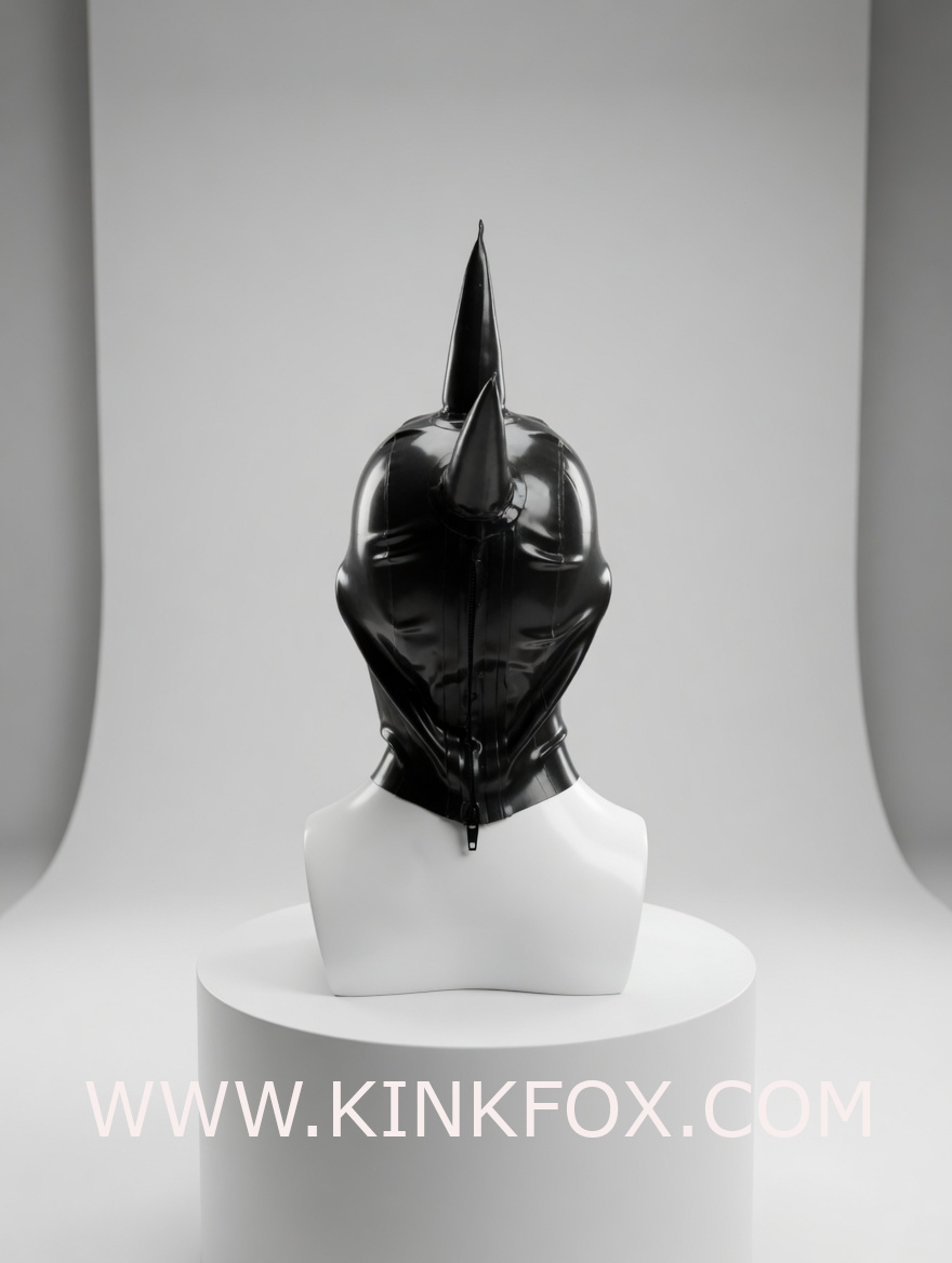 Black Spiked Latex Hood - Image 3