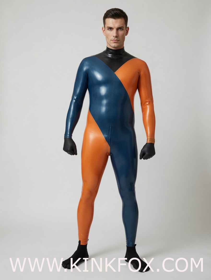Cross Color Shiny Latex Catsuit - Image 2