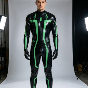Black Tron Neon Green Latex Catsuit