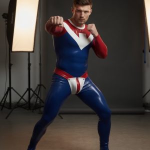 Blue Red White Superhero Latex Catsuit