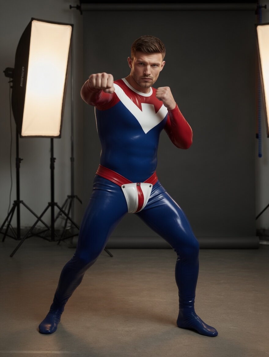 Blue Red White Superhero Latex Catsuit