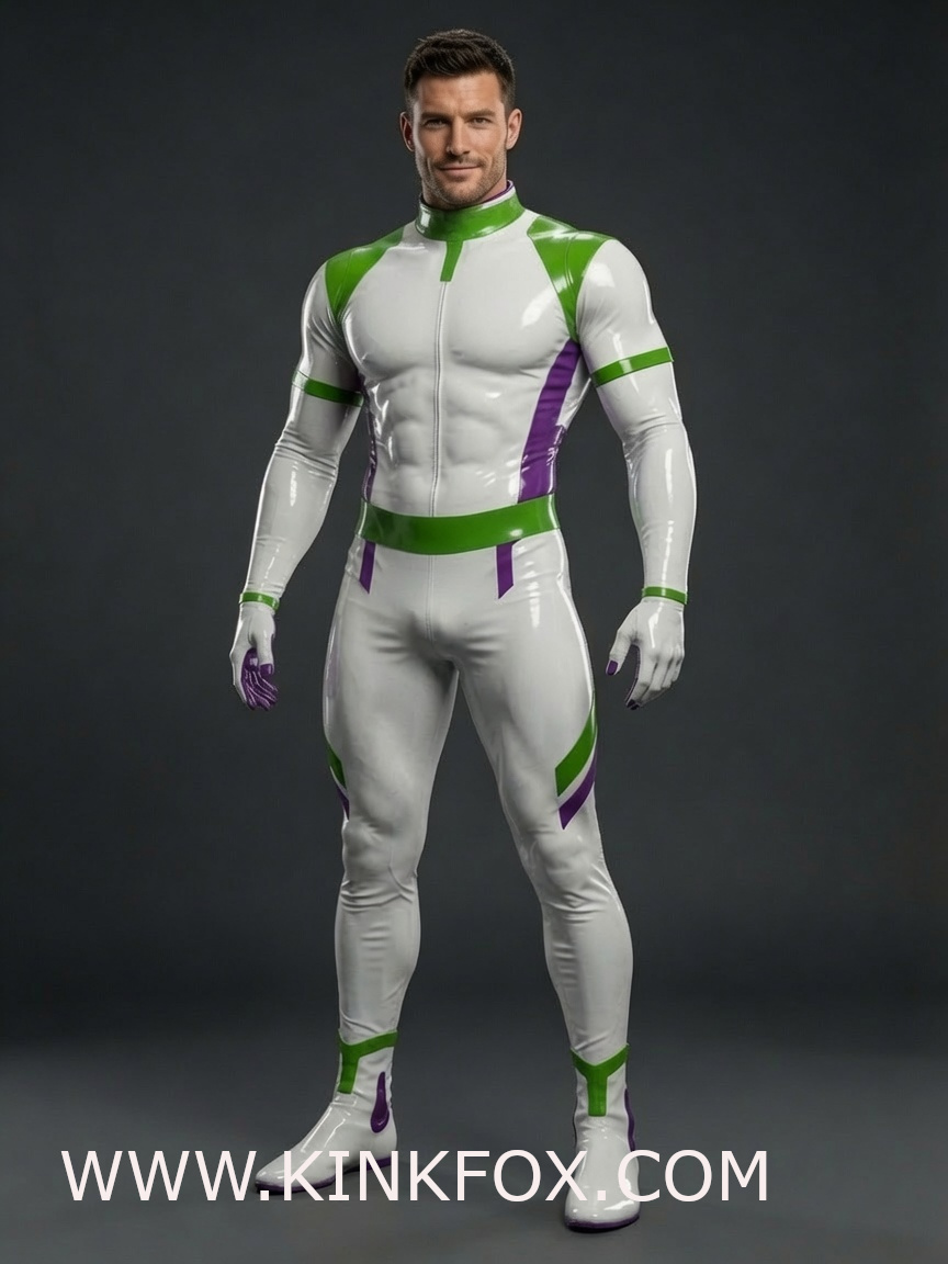 Verve Green-Violet Latex Catsuit - Image 3