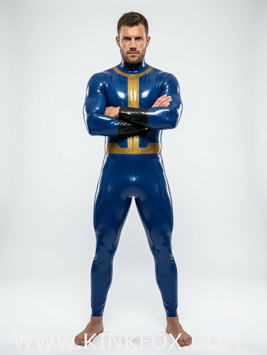 Royal Gold Panel Latex Bodysuit - Image 2