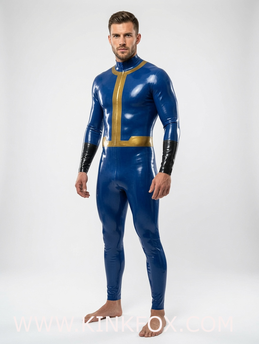 Royal Gold Panel Latex Bodysuit - Image 3
