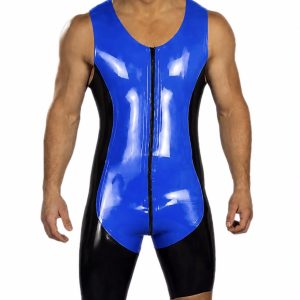 Blue & Black Sleeveless Latex Singlet