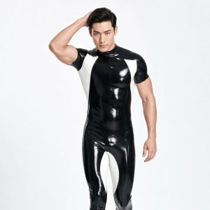 Black & White Color-Block Short-Sleeve Catsuit
