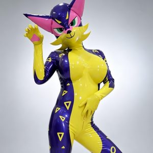 Purple & Yellow Triangle Inflatable Fox Catsuit